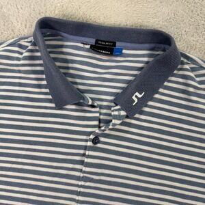 J.Lindeberg Wynn Golf Club Polo Shirt Mens Medium Regular Fit Striped Blue White